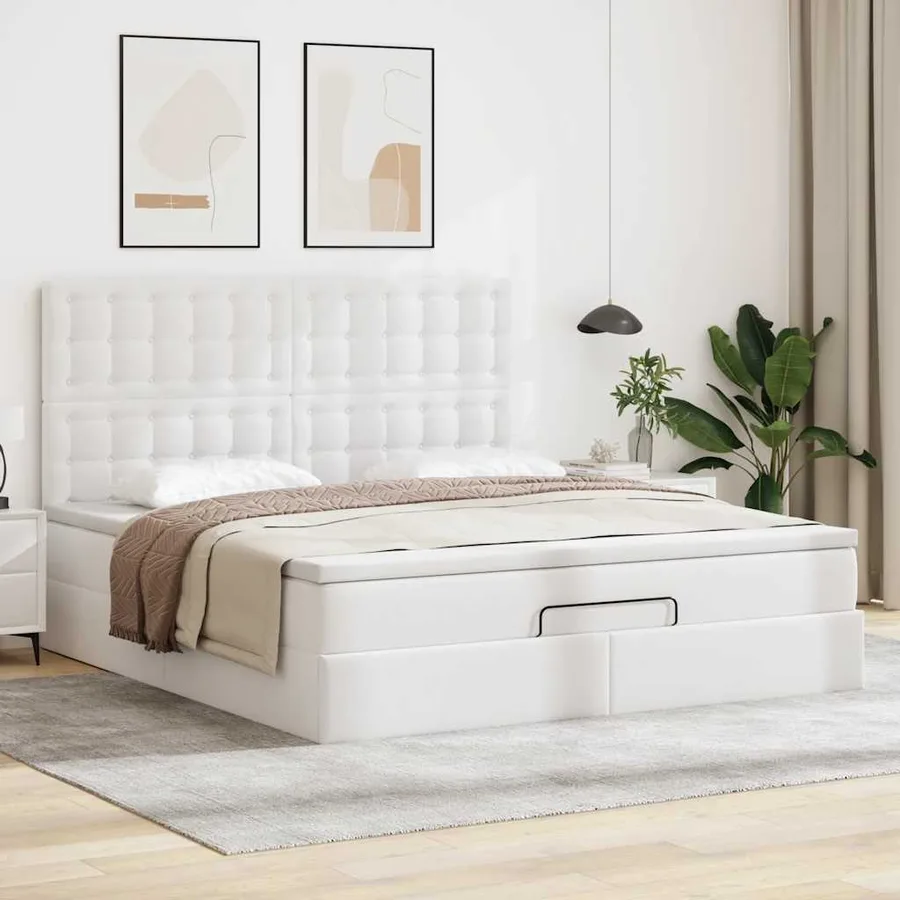 Cadre de lit ottoman avec matelas blanc 180x200 cm similicuir - 4
