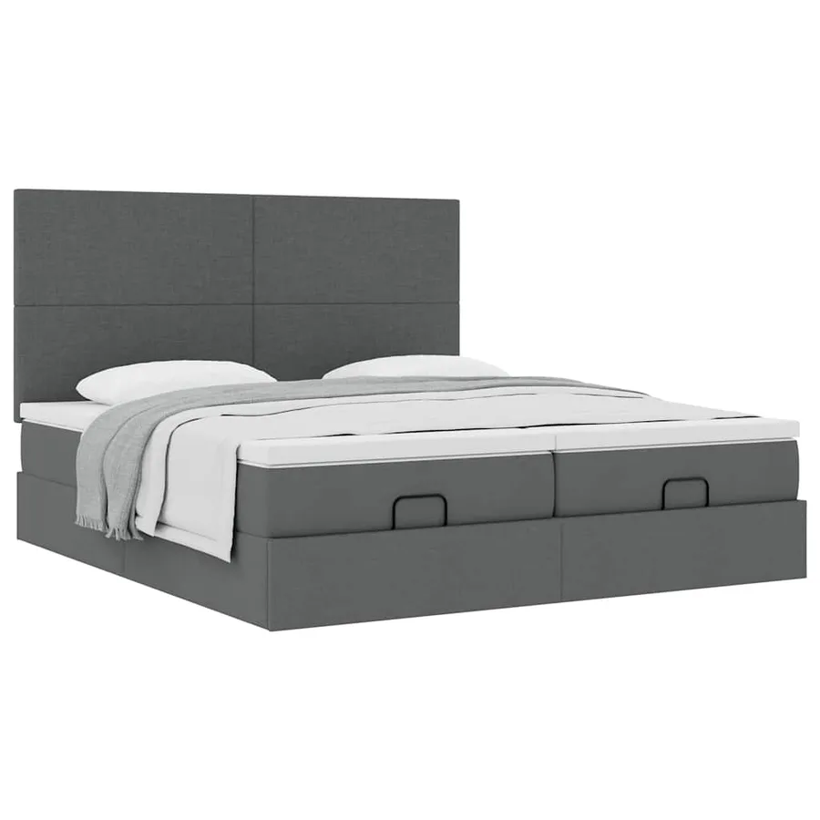 Cadre de lit ottoman avec matelas gris foncé 160x200cm tissu - 5