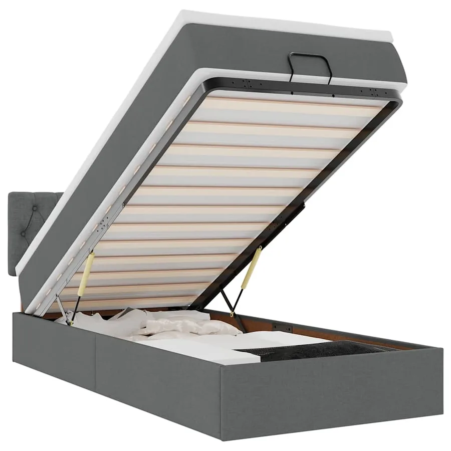 Lit ottoman avec matelas et LED Gris foncé 80x200cm tissu - 2