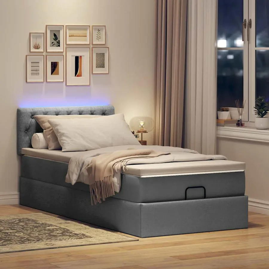 Lit ottoman avec matelas et LED Gris foncé 80x200cm tissu - 3