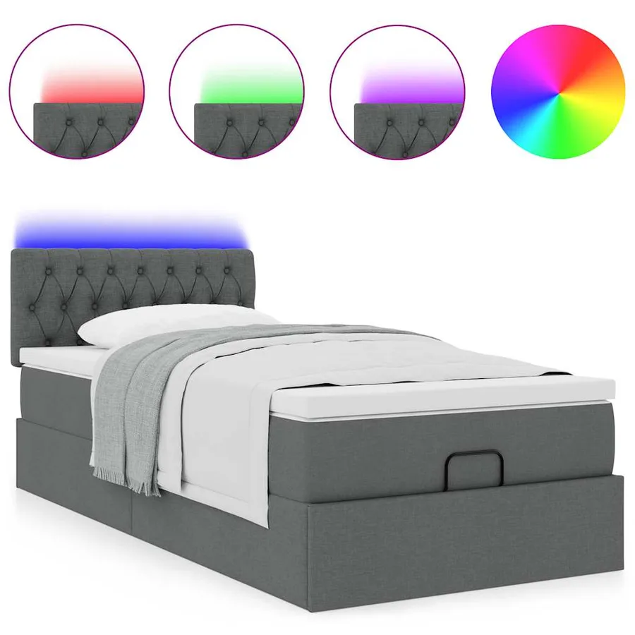 Lit ottoman avec matelas et LED Gris foncé 80x200cm tissu - 5