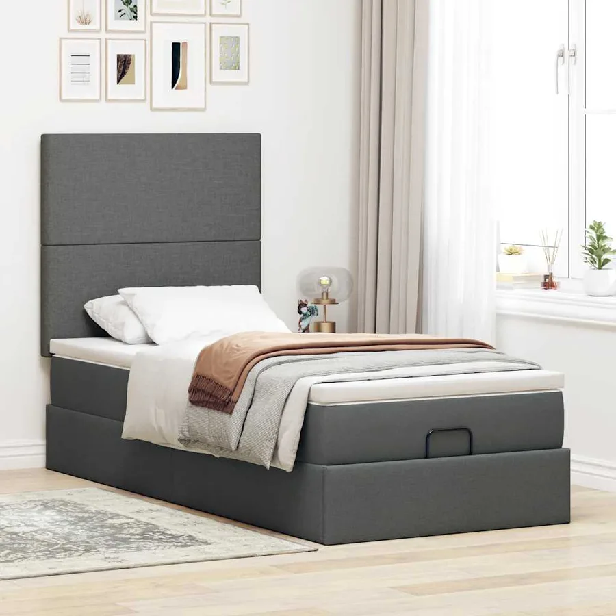 Cadre de lit ottoman avec matelas gris foncé 80x200 cm tissu - 3