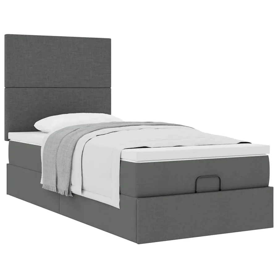 Cadre de lit ottoman avec matelas gris foncé 80x200 cm tissu - 4