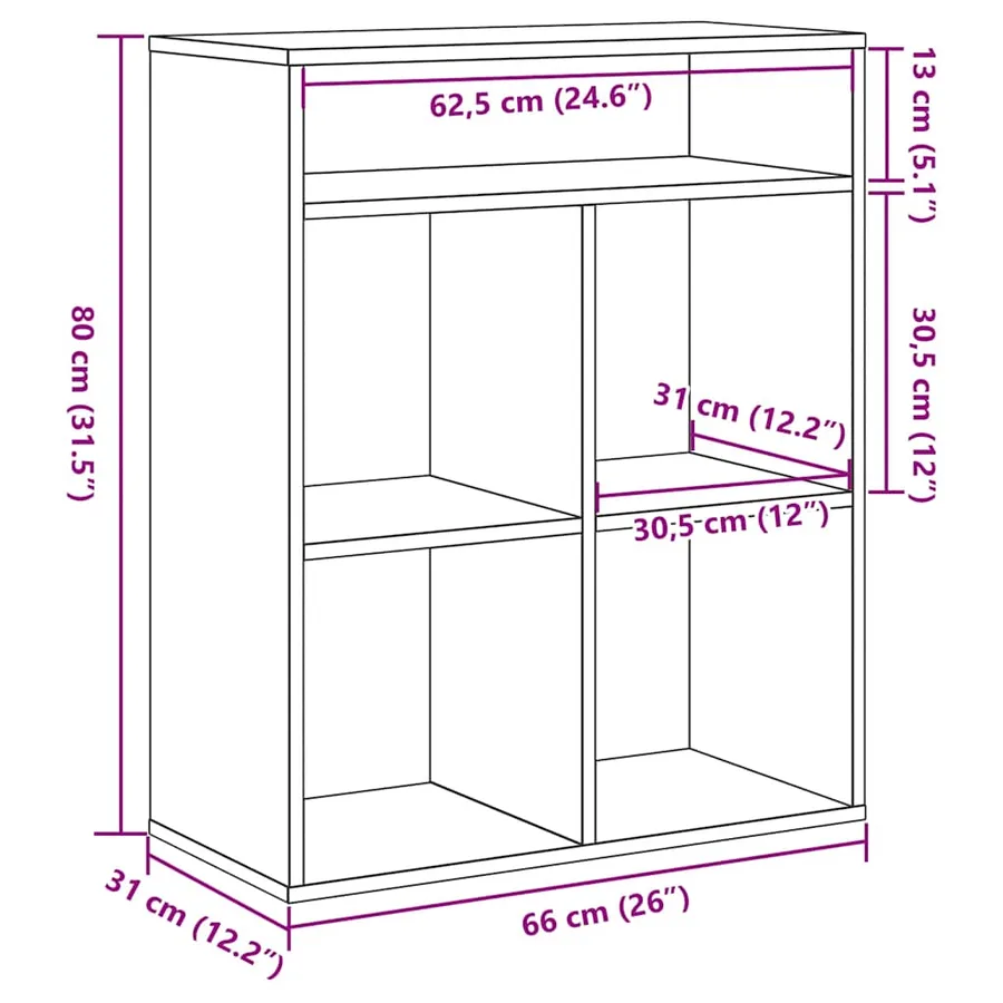 Bibliothèque sonoma gris 66x31x80 cm bois d'ingénierie - 9