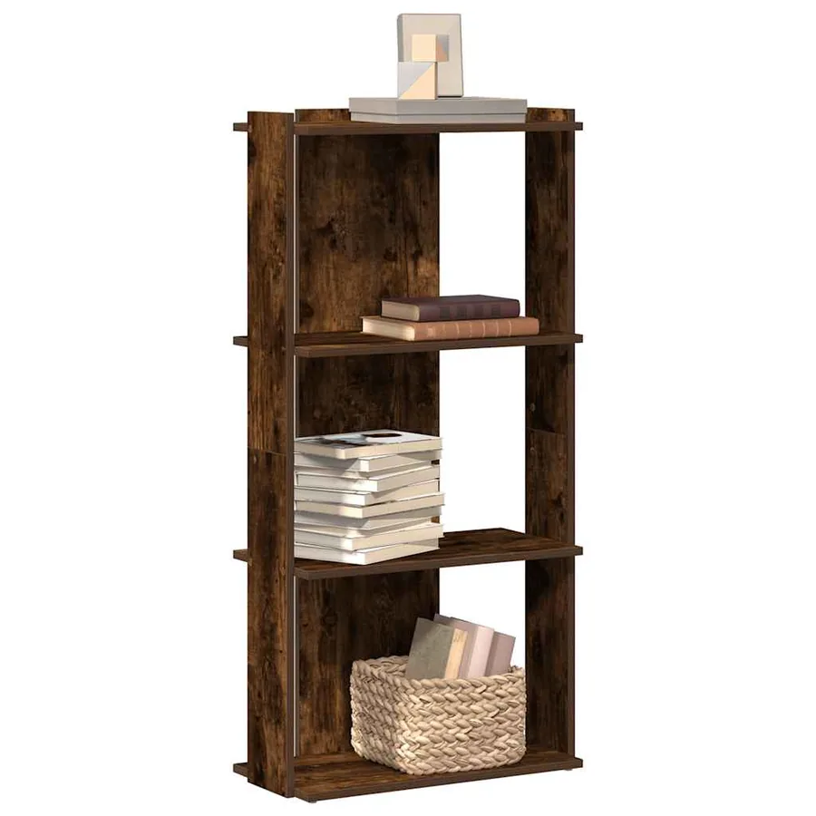 Bibliothèque 3 niveaux chêne fumé 60x30x120cm bois d'ingénierie