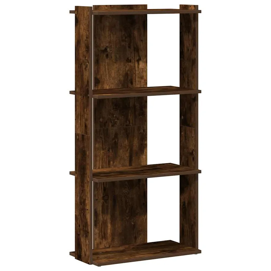 Bibliothèque 3 niveaux chêne fumé 60x30x120cm bois d'ingénierie - 2