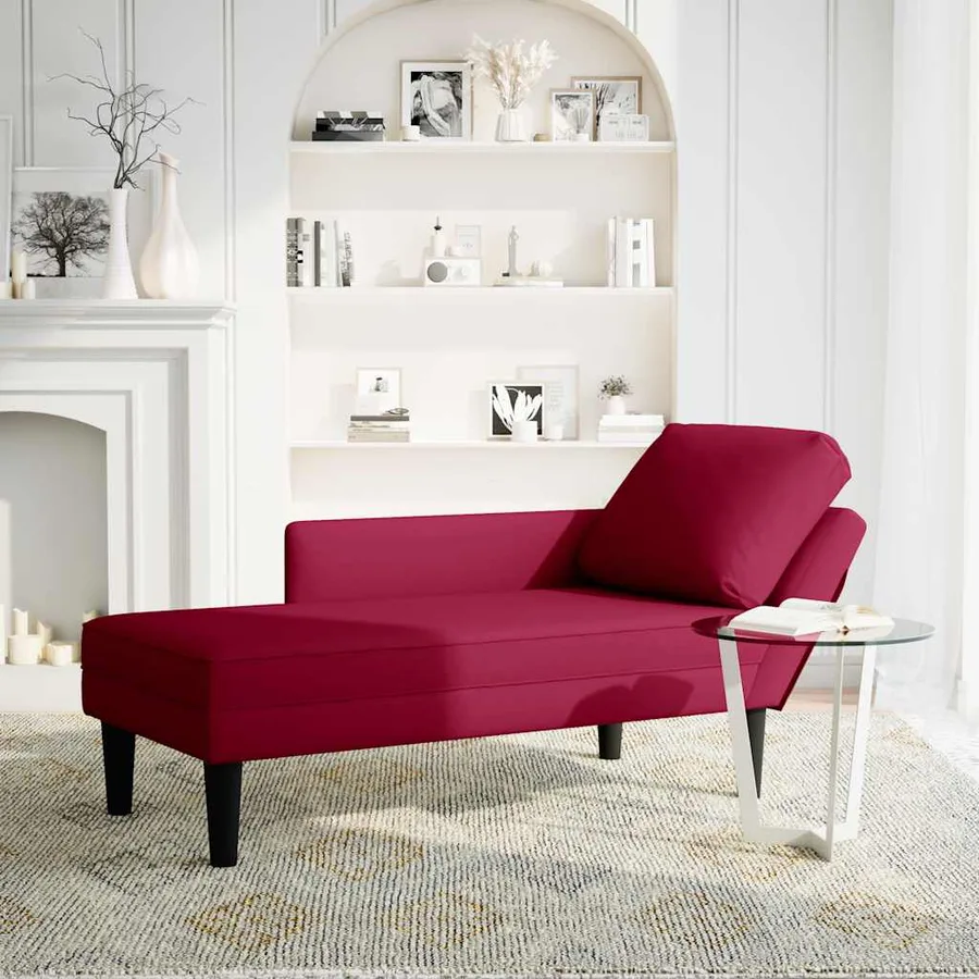Fauteuil long avec coussin et accoudoir droit rouge bordeaux - 2