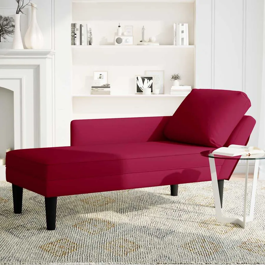 Fauteuil long avec coussin et accoudoir droit rouge bordeaux - 3