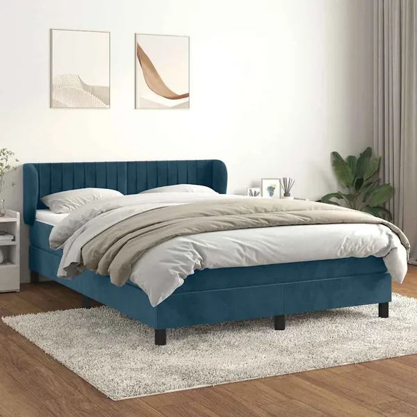 Sommier à lattes de lit et matelas Bleu foncé 140x190cm Velours