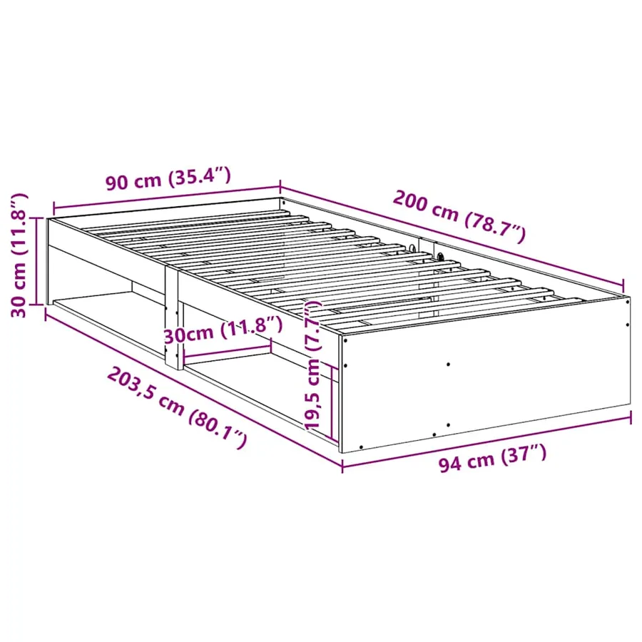 Lit de jour sans matelas blanc 90x200 cm bois de pin massif - 11
