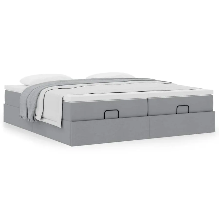 Cadre de lit ottoman et matelas gris clair 160x200cm tissu - 4