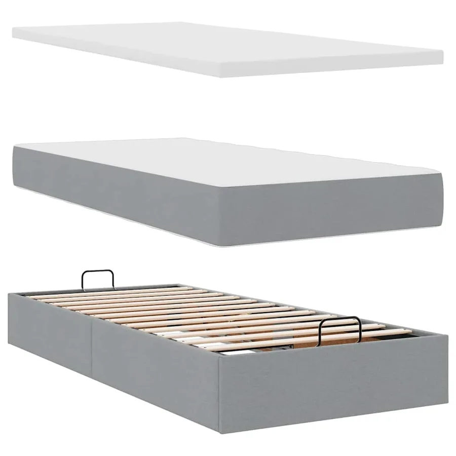 Cadre de lit ottoman et matelas gris clair 160x200cm tissu - 8