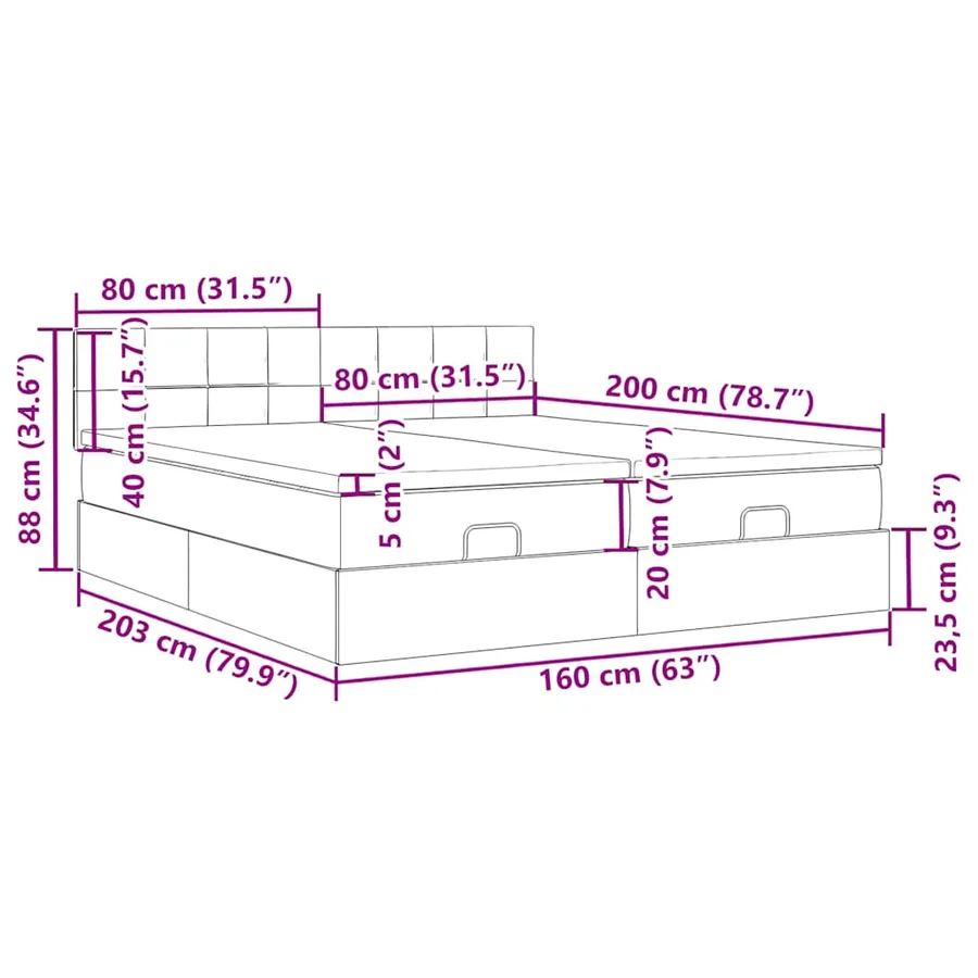 Cadre de lit ottoman et matelas gris clair 160x200cm tissu - 18