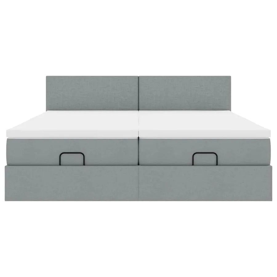 Cadre de lit ottoman et matelas gris clair 160x200cm tissu - 8