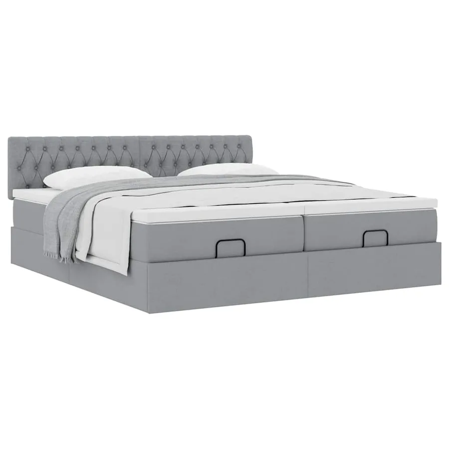 Cadre de lit ottoman et matelas gris clair 160x200cm tissu - 5