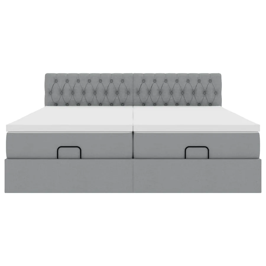 Cadre de lit ottoman et matelas gris clair 160x200cm tissu - 7