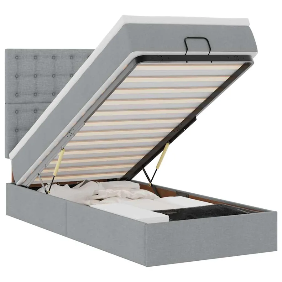 Lit ottoman avec matelas et LED Gris clair 80x200cm tissu - 2