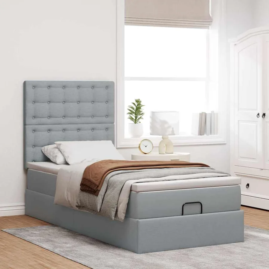 Lit ottoman avec matelas et LED Gris clair 80x200cm tissu - 4