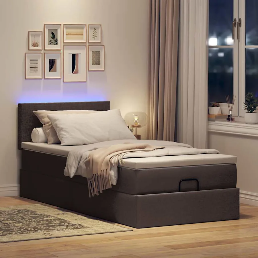 Cadre de lit ottoman avec matelas marron foncé 90x190 cm tissu - 3