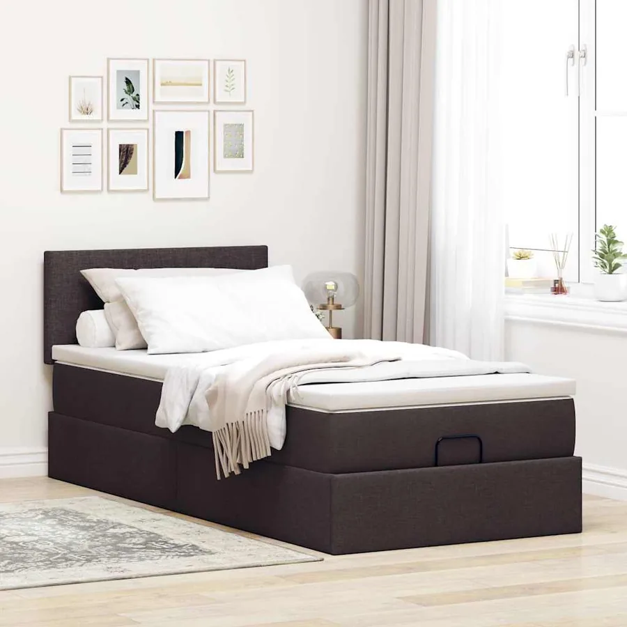 Cadre de lit ottoman avec matelas marron foncé 90x190 cm tissu - 4
