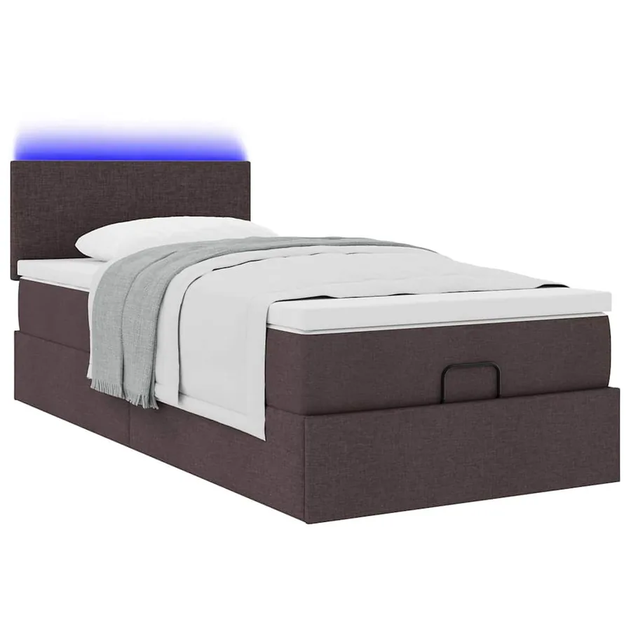Cadre de lit ottoman avec matelas marron foncé 90x190 cm tissu - 6
