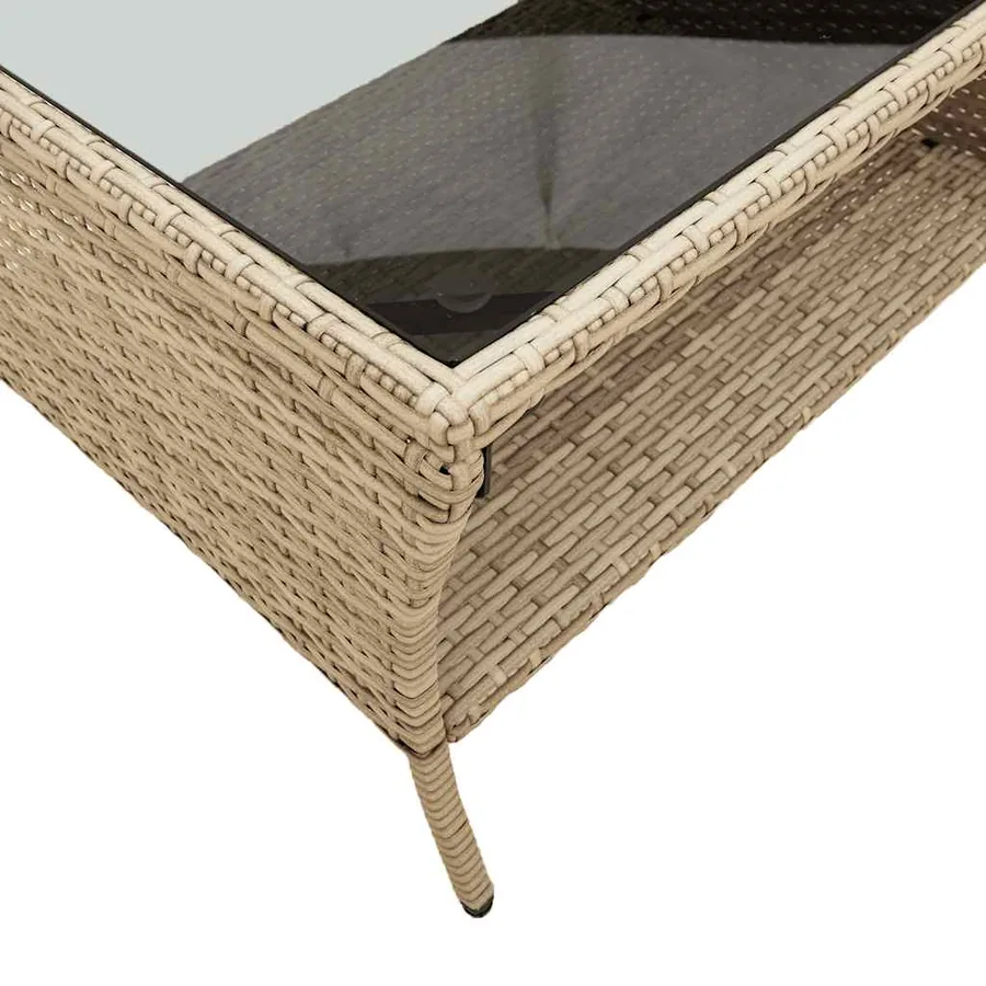 Canapé de jardin 2places coussins et table beige résine tressée - 10