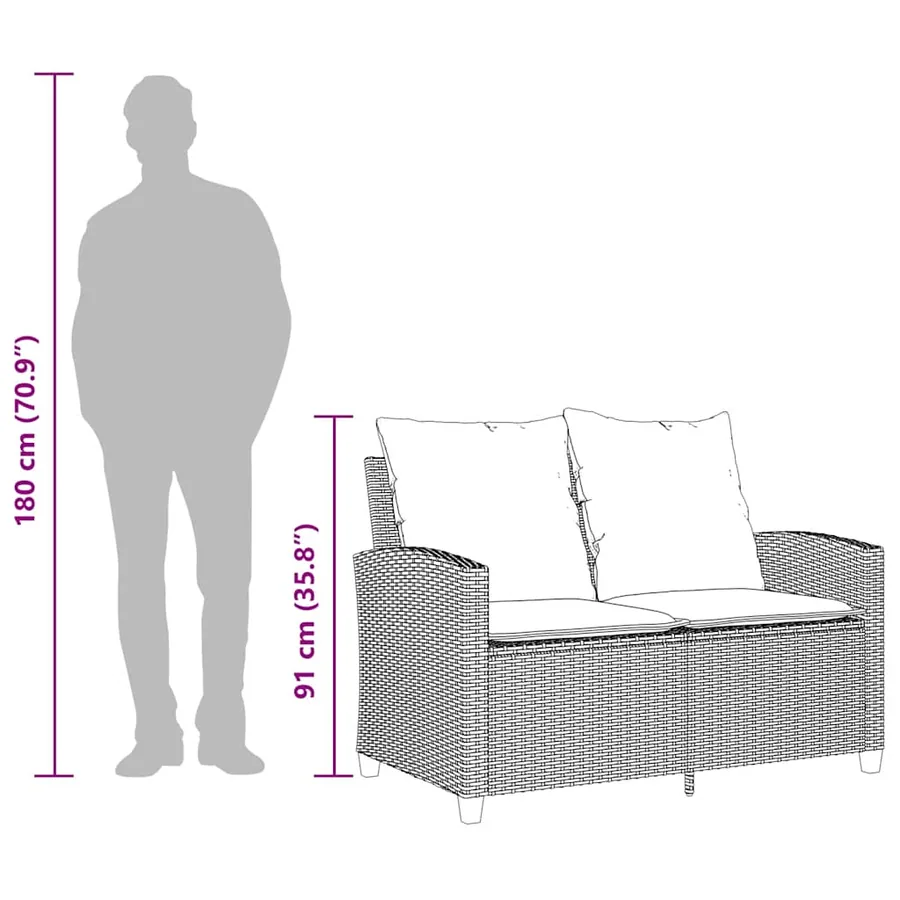 Canapé de jardin 2places coussins et table beige résine tressée - 13
