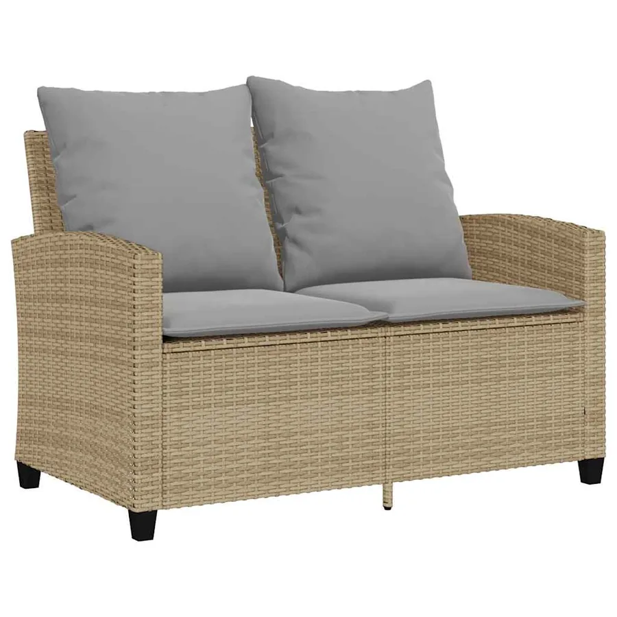 Canapé de jardin 2places coussins et table beige résine tressée - 6