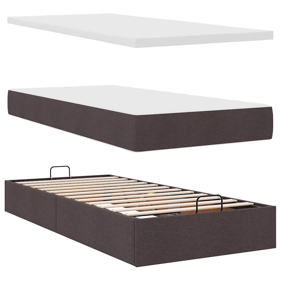 Cadre de lit ottoman avec matelas marron foncé 90x190 cm tissu - 8