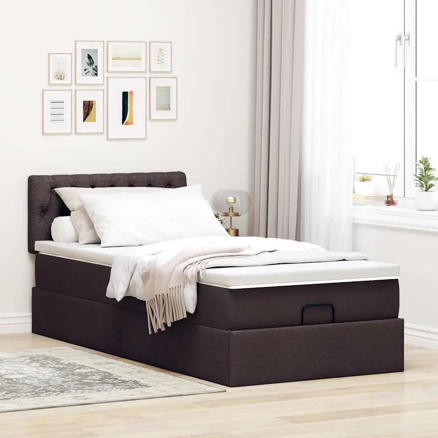 Cadre de lit ottoman avec matelas marron foncé 90x190 cm tissu - 3
