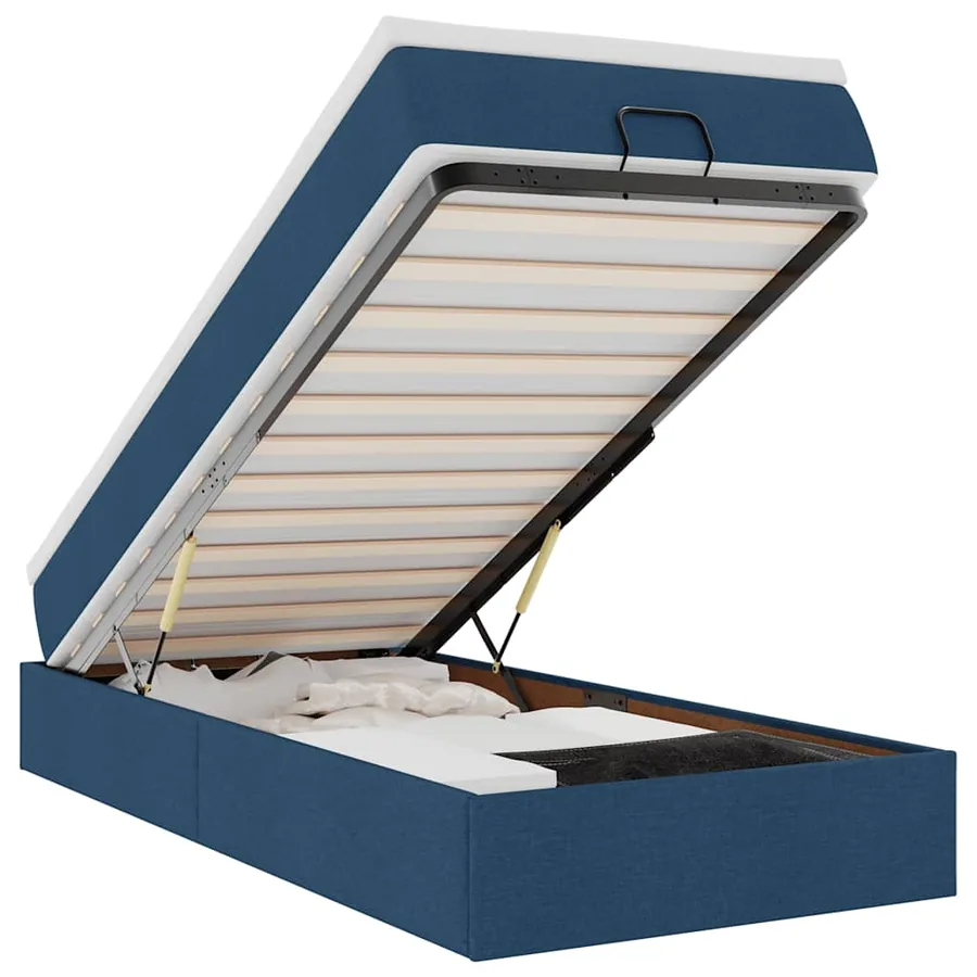 Cadre de lit ottoman avec matelas bleu 90x190 cm tissu - 2