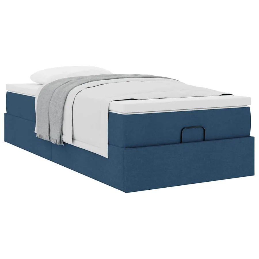 Cadre de lit ottoman avec matelas bleu 90x190 cm tissu - 5