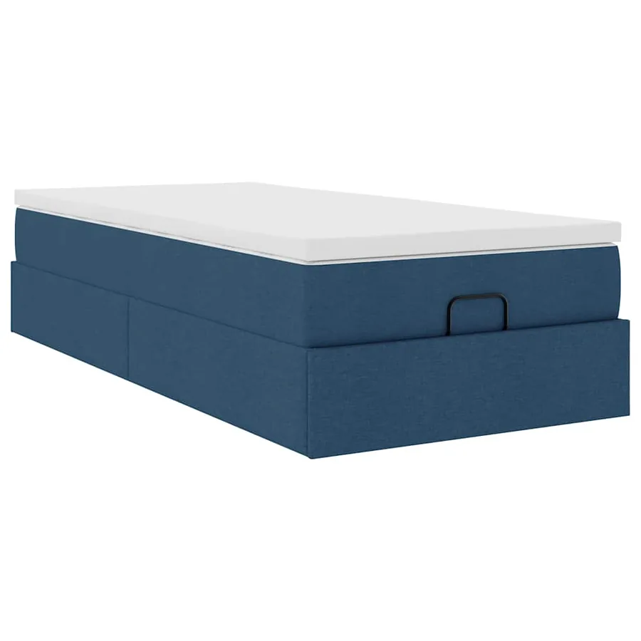 Cadre de lit ottoman avec matelas bleu 90x190 cm tissu - 6