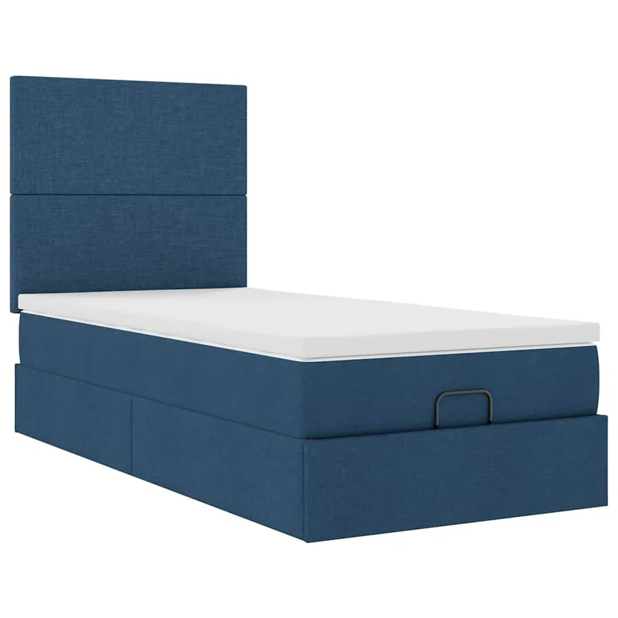 Cadre de lit ottoman avec matelas bleu 90x190 cm tissu - 7