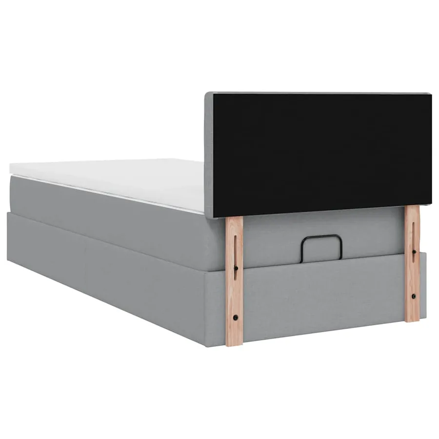 Cadre de lit ottoman et matelas gris clair 90x190 cm tissu - 11