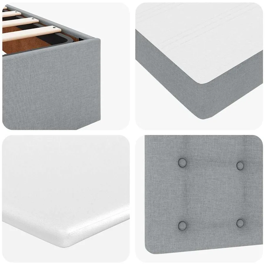 Cadre de lit ottoman et matelas gris clair 90x190 cm tissu - 13