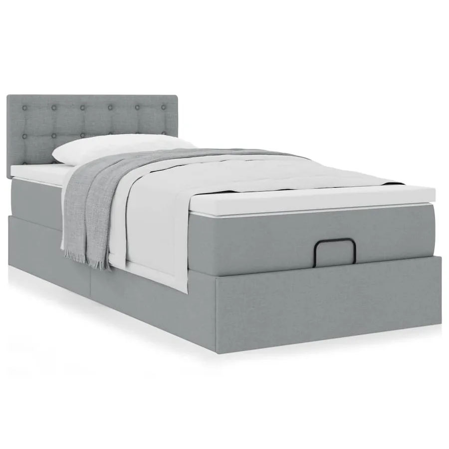 Cadre de lit ottoman et matelas gris clair 90x190 cm tissu - 5