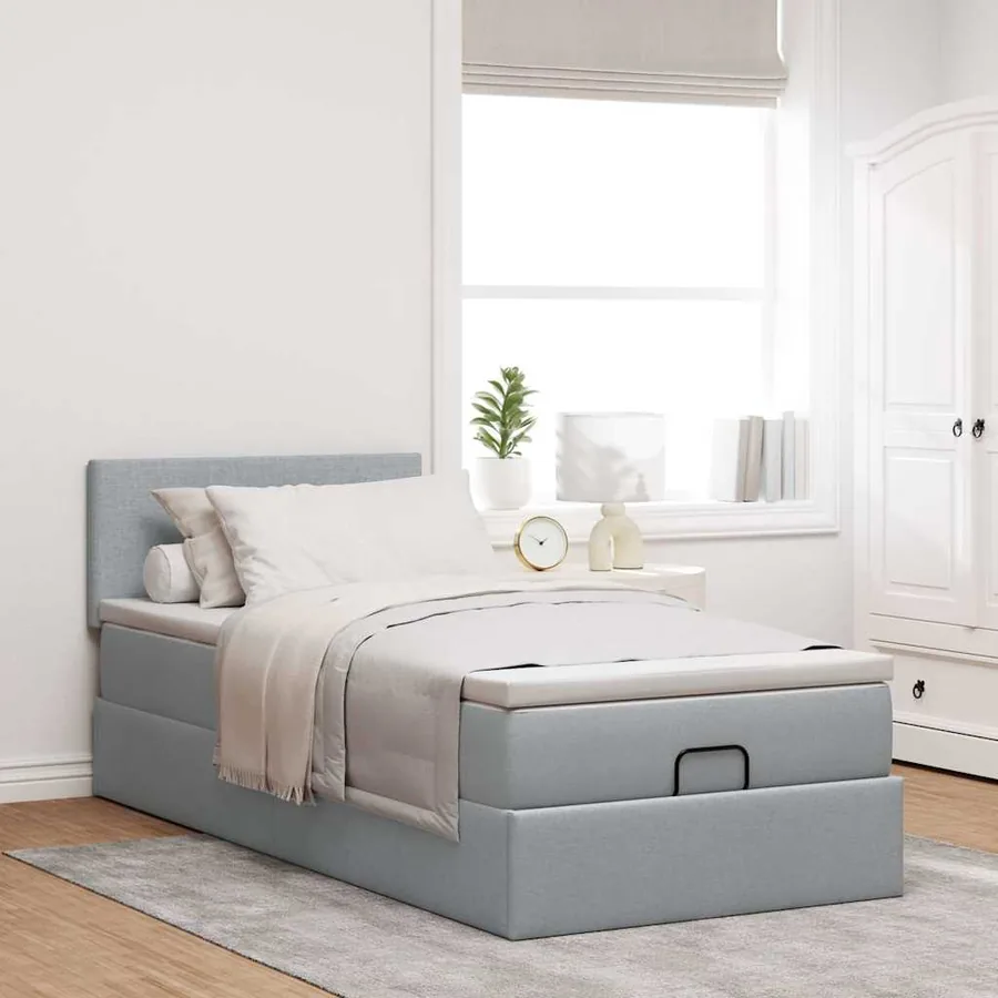 Cadre de lit ottoman et matelas gris clair 90x190 cm tissu - 3