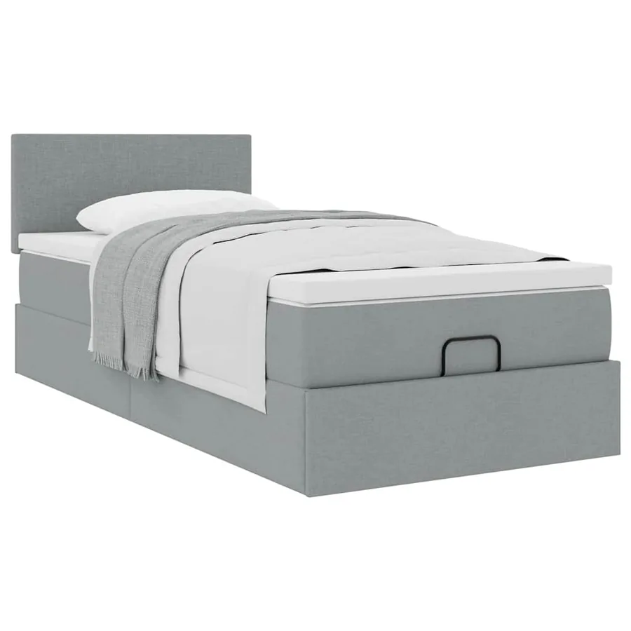Cadre de lit ottoman et matelas gris clair 90x190 cm tissu - 5