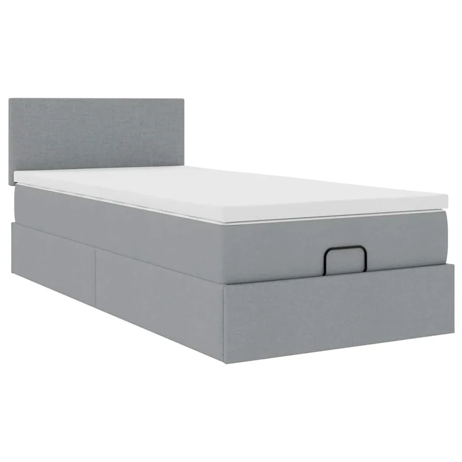 Cadre de lit ottoman et matelas gris clair 90x190 cm tissu - 6