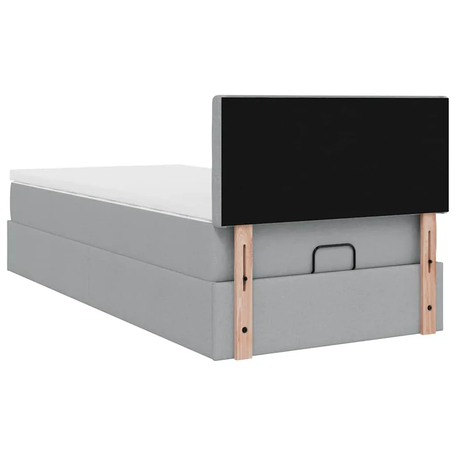 Cadre de lit ottoman et matelas gris clair 90x190 cm tissu - 11