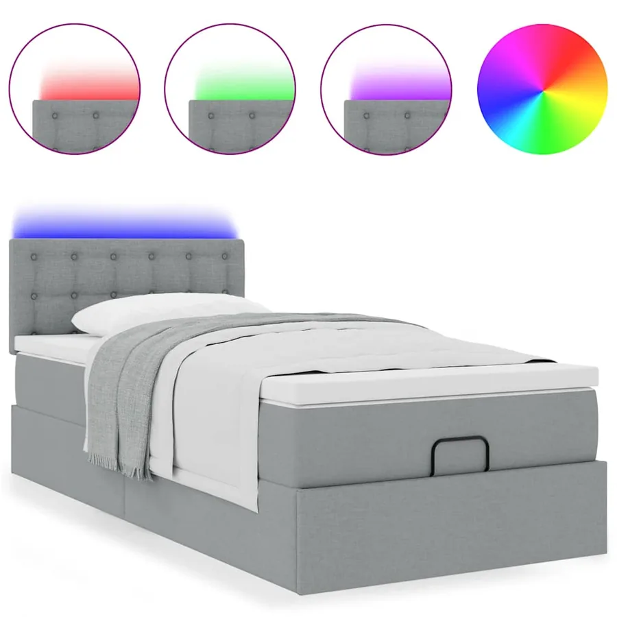 Cadre de lit ottoman et matelas gris clair 90x190 cm tissu - 4