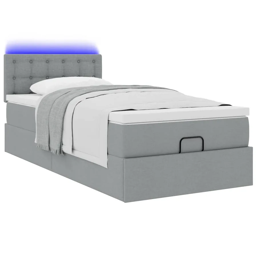Cadre de lit ottoman et matelas gris clair 90x190 cm tissu - 5
