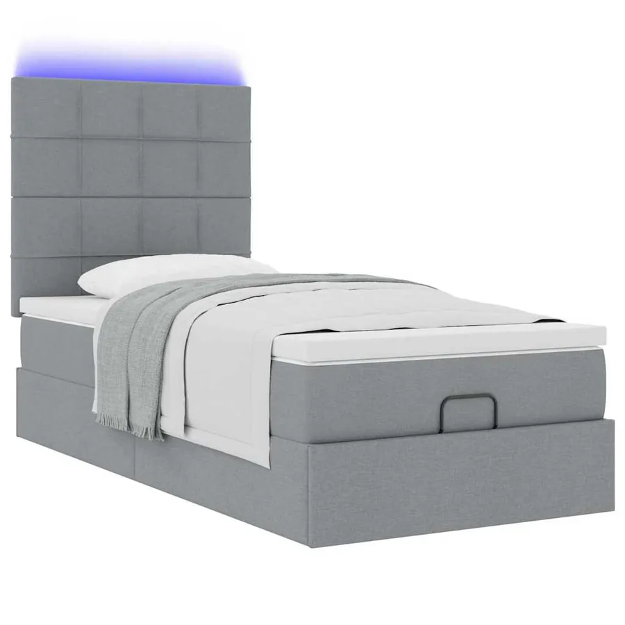 Cadre de lit ottoman et matelas gris clair 90x190 cm tissu - 6