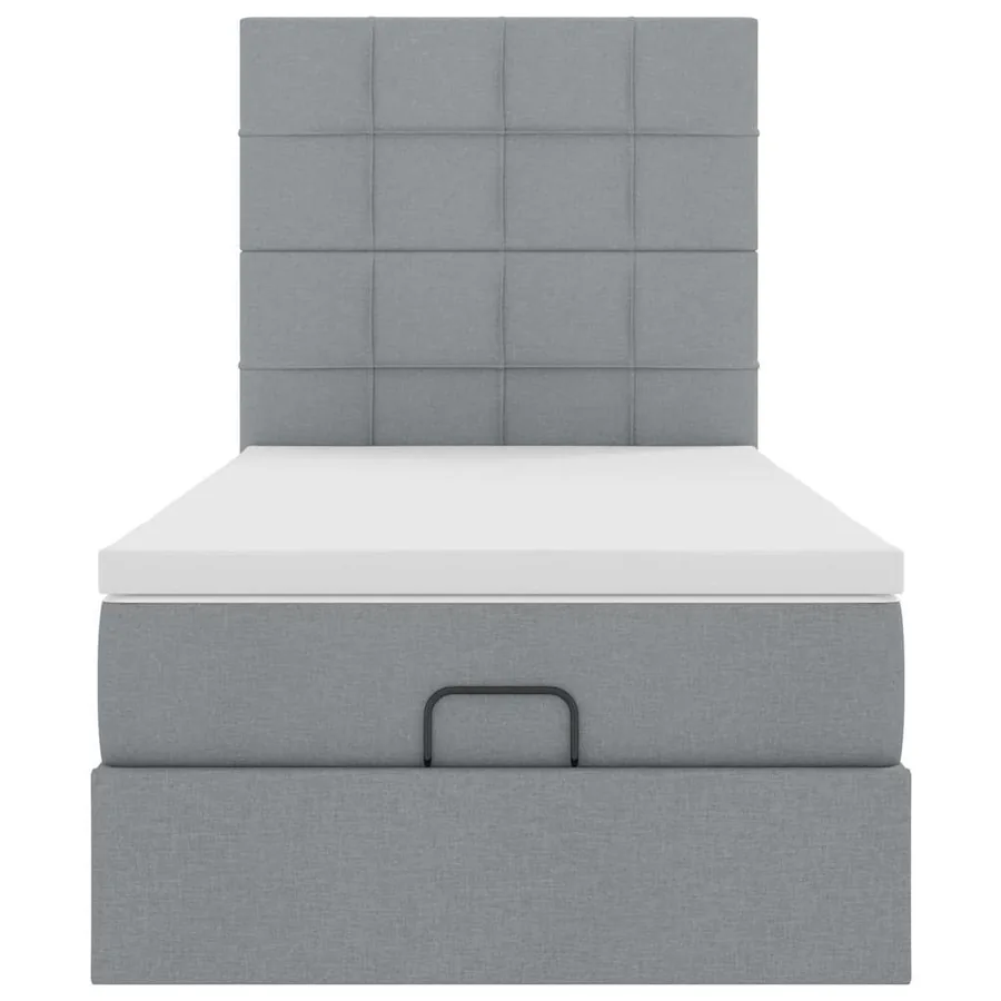 Cadre de lit ottoman et matelas gris clair 90x190 cm tissu - 8