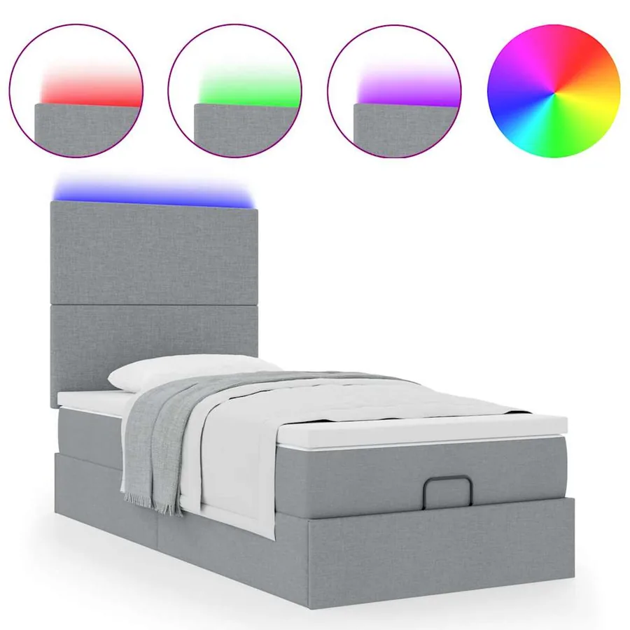 Cadre de lit ottoman et matelas gris clair 90x190 cm tissu - 5
