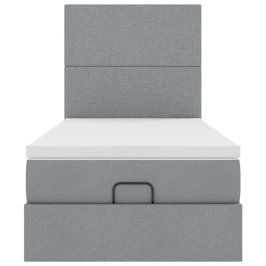 Cadre de lit ottoman et matelas gris clair 90x190 cm tissu - 8