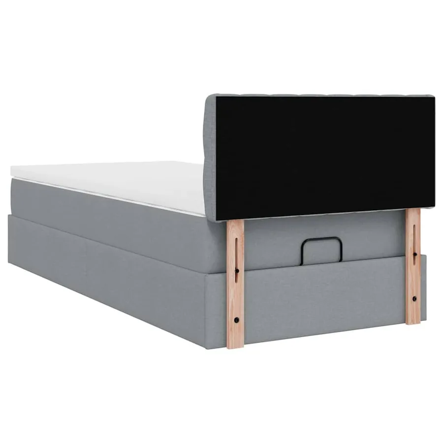 Cadre de lit ottoman et matelas gris clair 90x190 cm tissu - 12