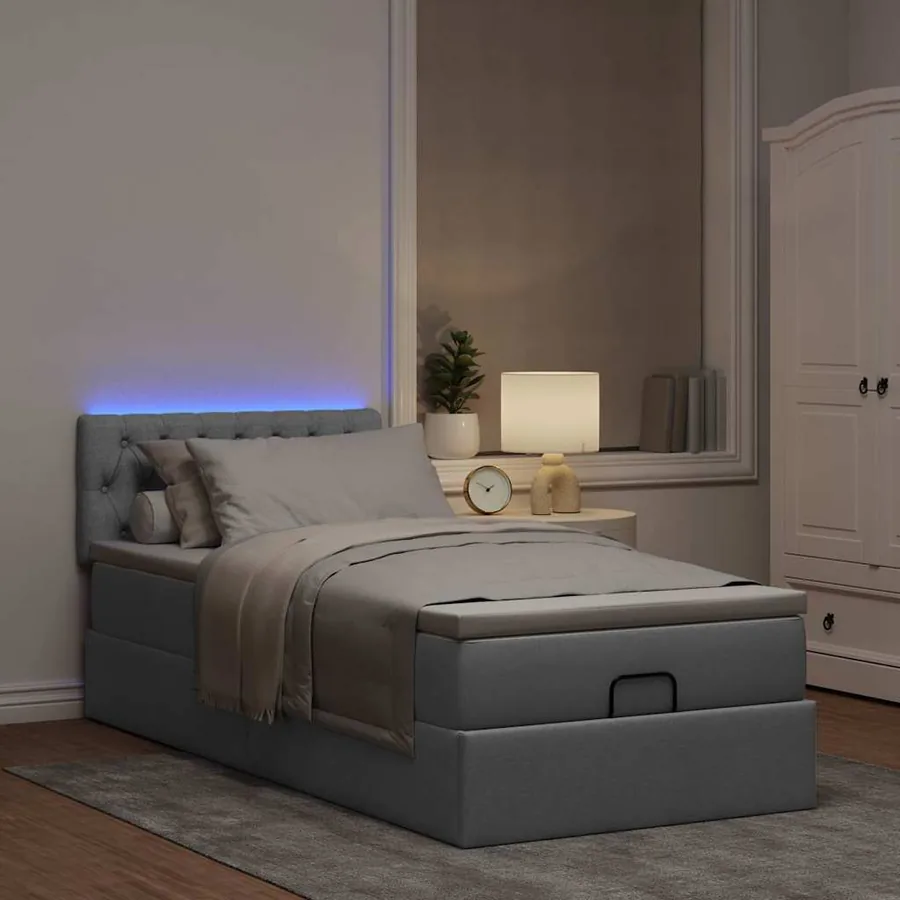 Cadre de lit ottoman et matelas gris clair 90x190 cm tissu - 3