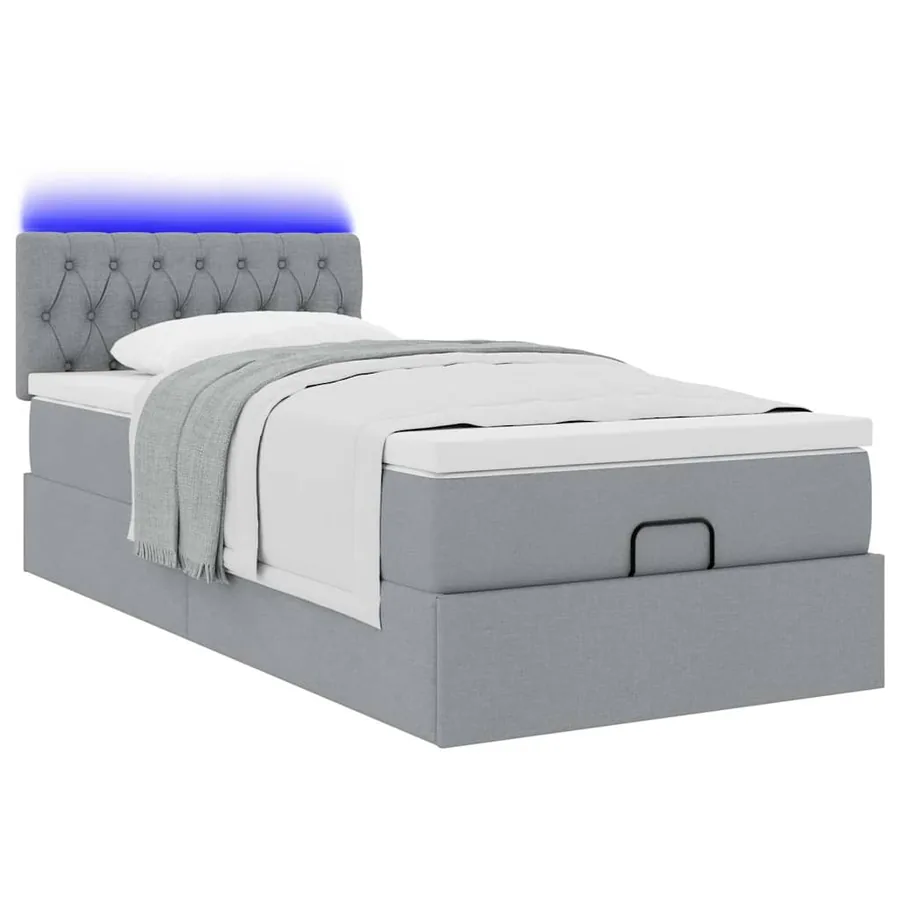 Cadre de lit ottoman et matelas gris clair 90x190 cm tissu - 6